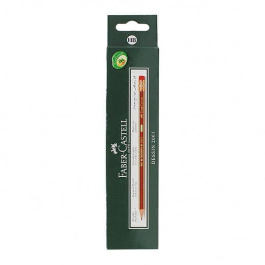 Faber Castell Dessin 2001 – HB Pencil with Eraser Tip (Pack of 12) – School & Office Use