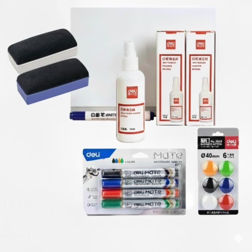 Whiteboard Accessories Kit – Set with Markers, Eraser, Magnets, and Cleaning Spray – Office, School & Home Use
